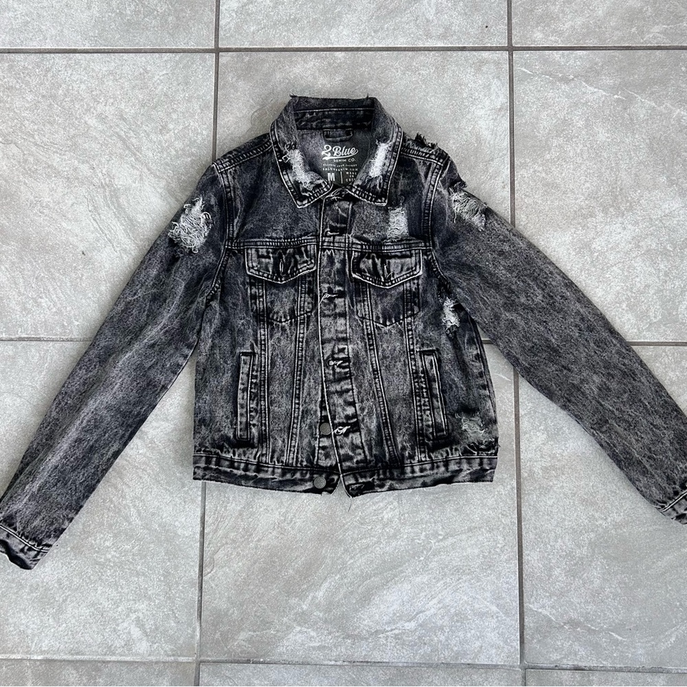 Distressed Black Denim Jacket